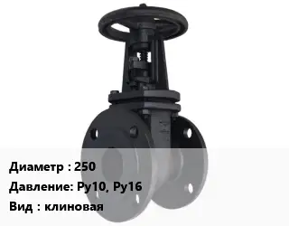 Задвижка чугунная 250 Ру10, Ру16 клиновая